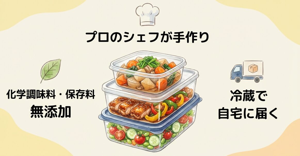 化学調味料・保存料無添加でプロのシェフが手作りし冷蔵で届くサービスの特徴