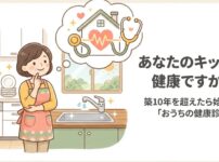 築10年を超えたら始めたいキッチンの健康診断。システムキッチンの寿命と耐用年数についての解説スライド。