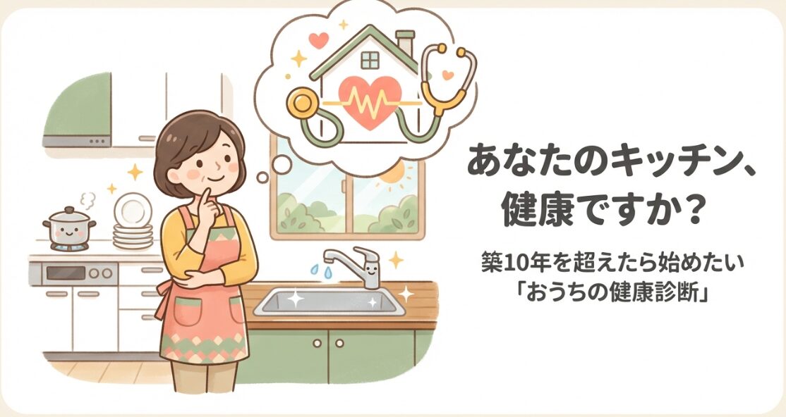 築10年を超えたら始めたいキッチンの健康診断。システムキッチンの寿命と耐用年数についての解説スライド。